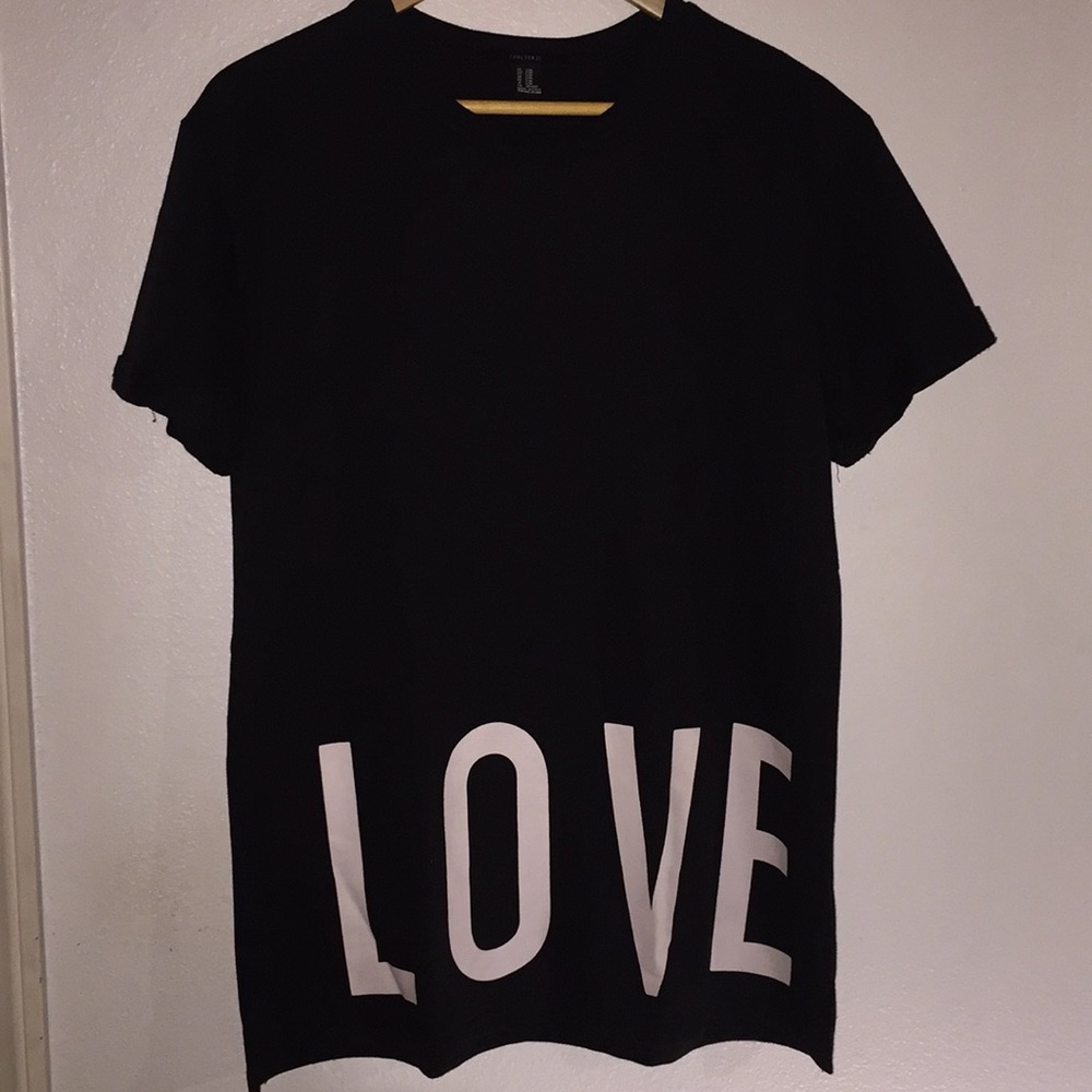 Long Black Tee with Love/Hate Slogans
